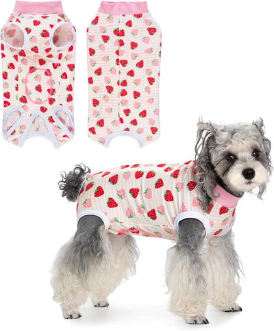 Coppthinktu Recovery Suit for Dogs After Surgery, Dog Onesie Surgery Recovery Suit for Female Spay, Soft Surgical Pajamas Bodysuits for Puppy to Prevent Licking Dog Cone Alternative Strawber L