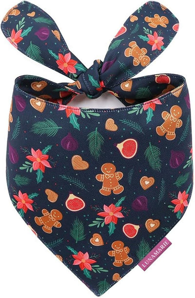 LunaMarie - Luxury Pet Birthday Bandanas -Premium & Silky Poly Fabric | 100% Handmade | Custom Shape Dual Layered (Gingerbread & Figs, Medium)