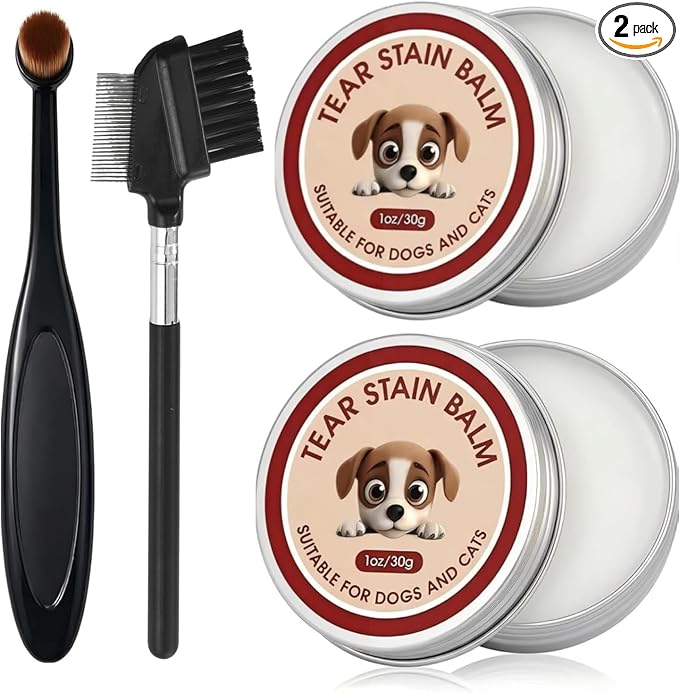 Angel Eyes Tear Stain Remover for Dogs, Tear Stain Remover Balm for Dogs & Cats with Pro Powder Brush – Natural Safe Gently Removes Eye Gunk & Stains – Great for White Dogs, Daily Eye Cleaning (2 PCS)