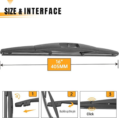 AUTOBOO 16 Inch Rear Wiper Blade Replacement for Honda Odyssey 2024-2005 Passport 2023-2019 Subaru Outback 24-20 Forester 2005-2004-BACK Windshield Wiper Blade -Original Factory Quality (Pack of 1)
