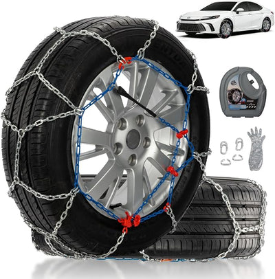 Snow Chains for Car Tires, Tire Chains for Passenger Cars, Sedan, SUVs, Quick Fit & Easy Installation Snow Tire Chains, Portable Reusable Emergency Tire Traction Chain, Set of 2 (HP1550)