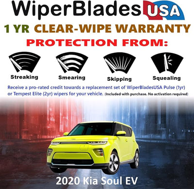 WiperBladesUSA Wiper Blades Set w/ 1yr warranty compatible with Kia Soul EV 2020 Wipers (Set of 2) Pulse Wipers