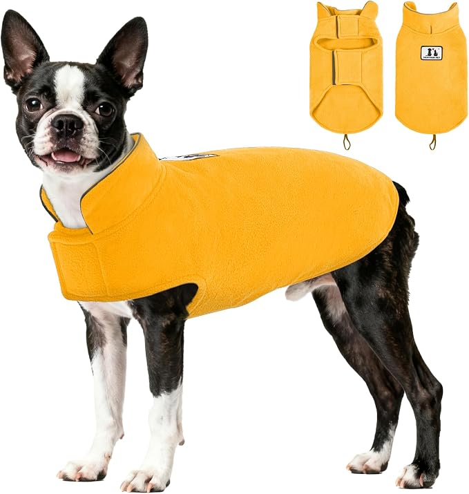DENTRUN Reversible Dog Coat - Windproof Polar Fleece Vest with Reflective Neck Strips, Hook & Loop Closures, Sleeveless Cold Weather Jacket for Large Dogs, XL