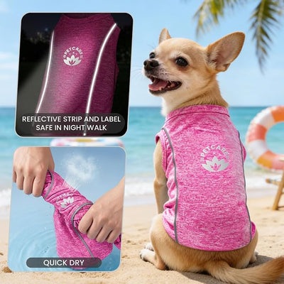 PETCARE Sun Protection Dog Shirts for Small Dogs Quick Dry Soft Stretchy Dog T-Shirts with Reflective Label Tank Top Sleeveless Vest Pet Clothes, Athletic Fabric, Pink, XL (Chest 22" Length 17.7")