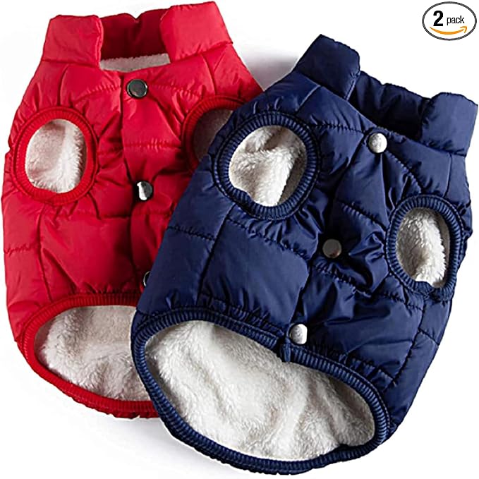 Syhood 2 Pieces Dog Jacket 2 Layers Fleece Lined Dog Jacket Warm Soft Windproof Small Pet Coat for Winter Cold Weather(XL, Navy,Red)