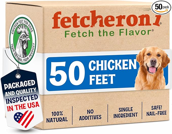 Premium Chicken Feet Dog Treats - Dehydrated Poultry Foot - No Additives - Digestible Chew - Joint Health Support - All Natural (50-Pack)