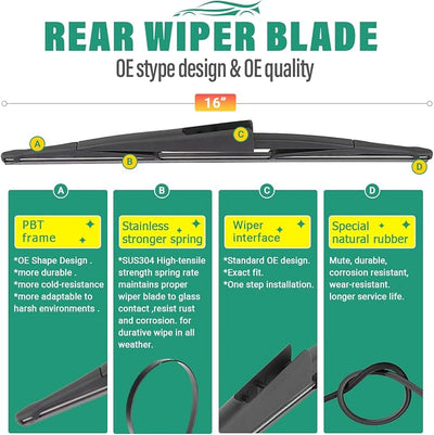 22" 22" 16" Windshield Wiper Blades Replacement for Ford Expedition 2009 2010 2011 2012 2013 2014 2015 2016 Premium All Weather Front Rear Wipers Set - OEM Quality (Pack of 3)