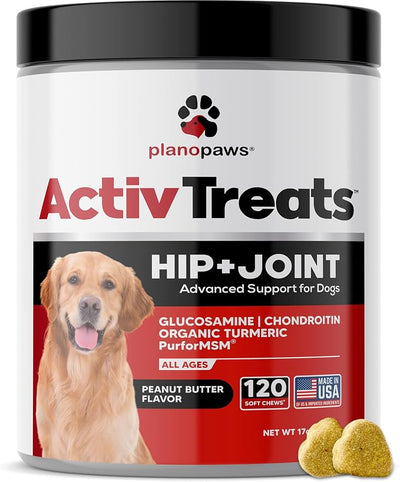 Glucosamine for Dogs Hip and Joint Supplement - Safe Joint Support for Dogs -Natural Dog Joint Supplement with Glucosamine Chondroitin MSM Turmeric for Dogs - 120 Joint Care Chews for Dogs ActivTreats