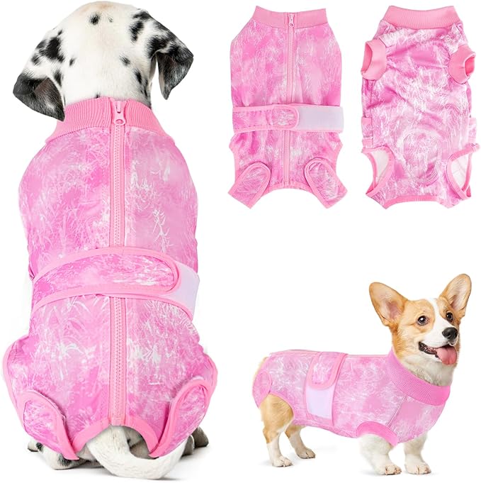 SlowTon Dog Surgery Recovery Suit - Zipper On Dog Onesies After Surgery for Female Male Dogs, Abdominal Wounds Bandages Cone/E-Collar Alternative Dogs Surgical Body Suit Anti-Licking (Pink, M)