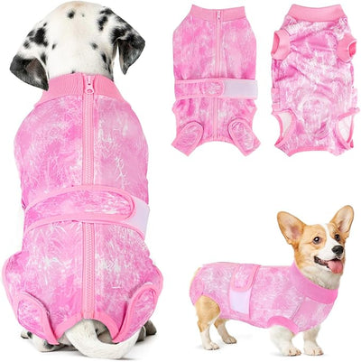 SlowTon Dog Surgery Recovery Suit - Zipper On Dog Onesies After Surgery for Female Male Dogs, Abdominal Wounds Bandages Cone/E-Collar Alternative Dogs Surgical Body Suit (Pink-Tie Dye,L)