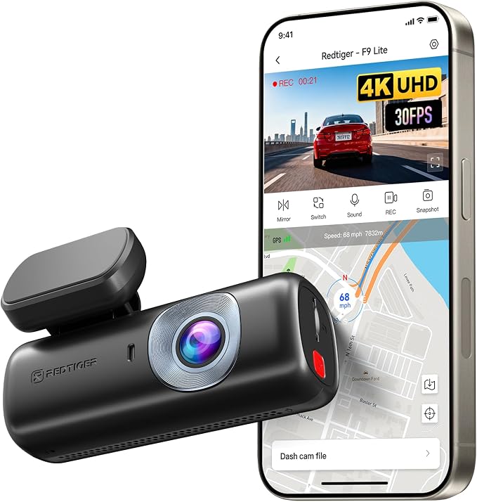 F9 Lite 4K Dash Cam Front, ADAS, Built-in WiFi APP Control Dash Camera for Cars, 2160P UHD Mini Car Dash Cam with GPS, Night Vision, G-Sensor, 24H Parking Monitor (SD Card Not Included)