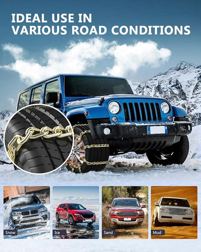 SCITOO 195-275mm Snow Chains for Car SUV Pickup Trucks,Quick Easy Installation Tire Traction Chain,Adjustable Universal Emergency Anti-Skid Thickening Snow Chains - Set of 10