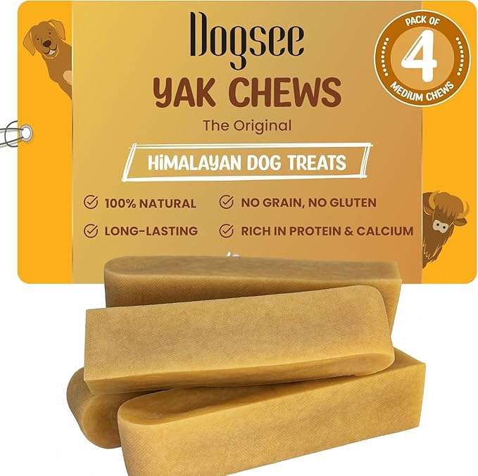 Original Himalayan Yak Chews for Dogs (Medium - 4 Bars).100% Natural, 60% Protein, Dog Treats for Medium Breed Dog Chews Long Lasting for Aggressive Chewers