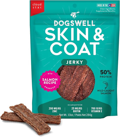 Dogswell Skin & Coat Jerky Dog Treats, Salmon, 10 oz. Pouch