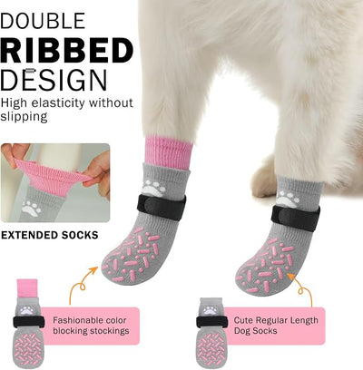 SCENEREAL Anti Slip Dog Socks to Prevent Licking Paws, Dog Shoes for Hot/Cold Pavement, Paw Protector Traction Control on Hardwood Floor, Dog Shoes Booties for Puppy Small Medium Large Senior Dogs