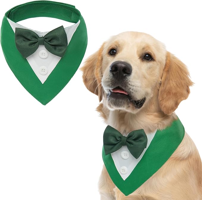 Dog Tuxedo St.Patrick's for Large Dogs,Dog Formal Suit Dogs Attire Pet Bow Tie Puppy Party Costumes Cat Tux Outfits Pets Bandana Cosplay Adjustable Bowties St.Patrick's Day Green XL