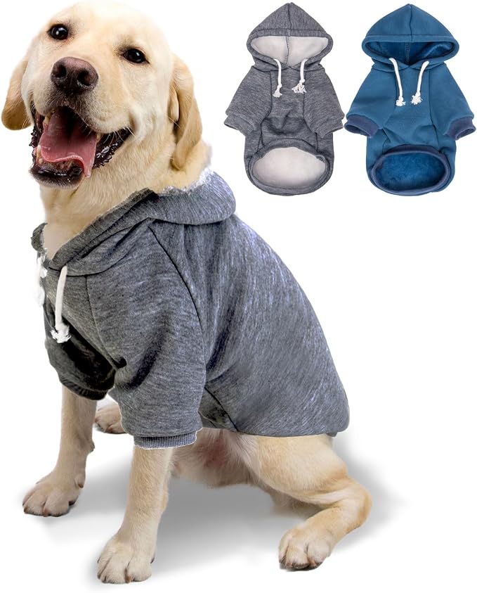 2-Pack Dog Hooded Sweaters & Jackets - Soft Dog Clothes Hoodie for Small/Medium/Large Dogs & Cats | All-Season Comfort & Fit, Stylish Pet Shirts Apparel & Accessories (Blue, Dark Grey, Small)