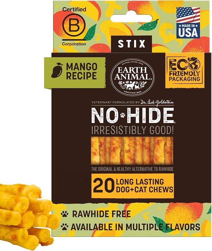 No Hide Stix - Long Lasting Rawhide Free Small Dog Chews Sticks, Mango - 20 Count Value Pack