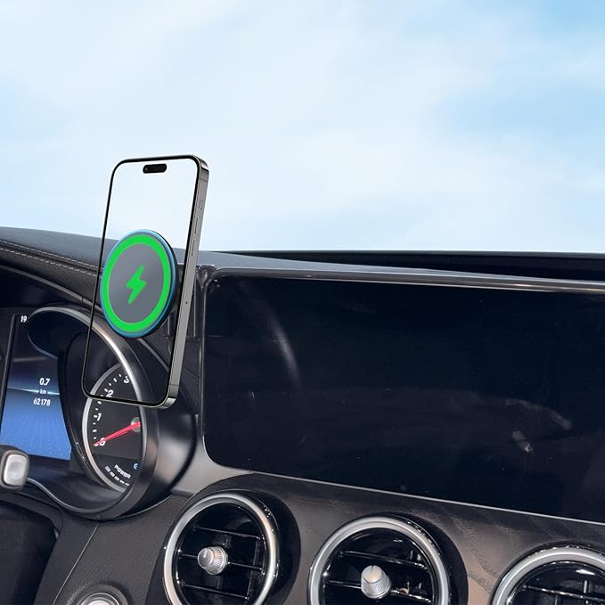 Car Phone Holder for Mercedes-Benz 2020-2022 GLC & 2019-2021 C-Class & 2020-2022 V-Class, 15W Magnetic Wireless Car Charger, for MagSafe Phone Mount, 10.25-Inch Center Screen, Strong Magnet, OEM-Style