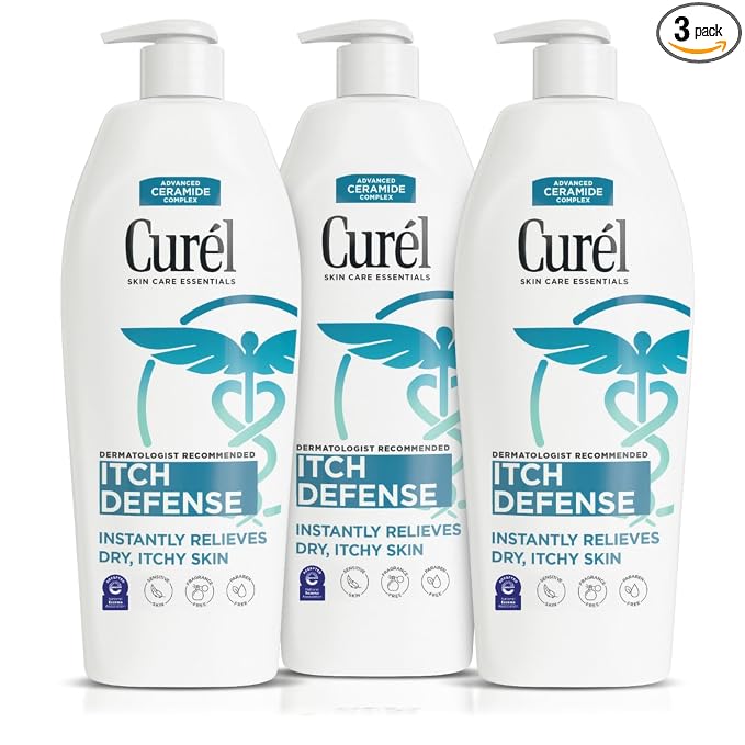 Curel Itch Defense Lotion for Sensitive and Dry Skin, Hand and Body Lotion that Helps Prevent Flare-Ups, Soothes Itchy Skin, Ceramide Moisturizer, Body Care, Bulk, 13 Oz (Pack of 3)