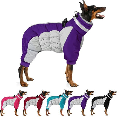 MIGOHI Full Body Dog Coat，Warm Coats for X-Small Dogs | Windproof Winter Coat for Dogs with Harness,Turtleneck Dog Snowsuit with Legs,Reflective Puppy Fleece Puffer Jacket,XS,Purple