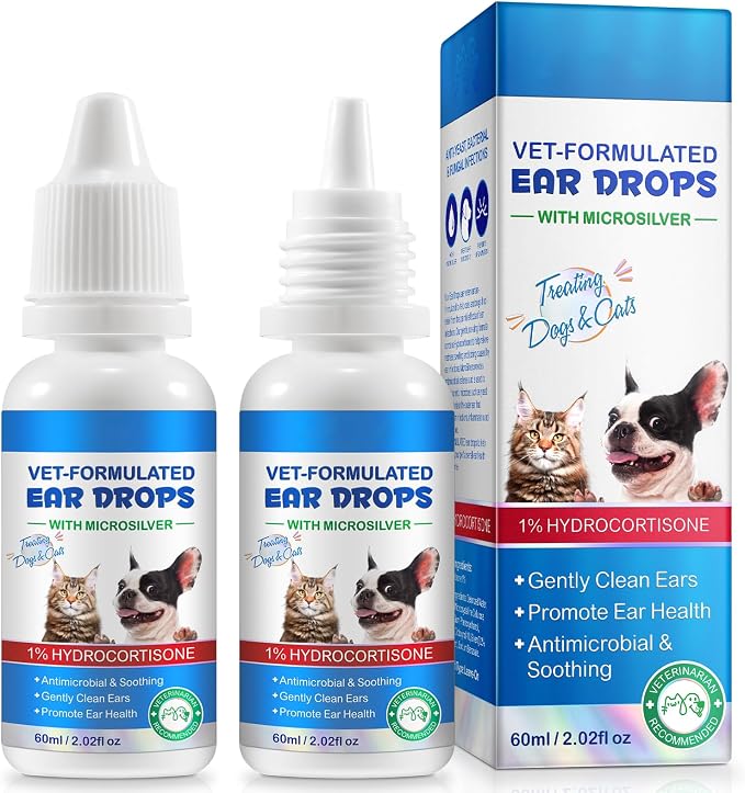 Ear Infection Treatment Drops for Dogs and Cats, Dog Ear Infection Treatment with 1% Hydrocortisone Soothing Ear Mites, Itchy Ear Relief-Treats Ear Cleaner for Dogs & Cats - 4 Fl oz