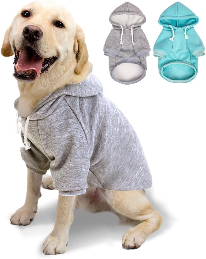 2-Pack Dog Hooded Sweaters & Jackets - Soft Dog Clothes Hoodie for Small/Medium/Large Dogs & Cats | All-Season Comfort & Fit, Stylish Pet Shirts Apparel & Accessories (Light Blue, Grey, X-Large)
