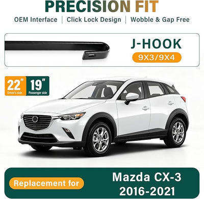 Windshield Wiper Blades Replacement for Mazda CX3 CX-3 2016 2017 2018 2019 2020 2021,Original Equipment Replacement Front Rear Wiper Blade Set - 22" 19" 10" (Set of 3)