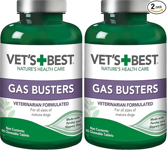 Vet's Best Gas Busters Dog Supplements - Gas, Bloating, Constipation Relief and Digestion Aid for Dogs - 90 Chewable Tablets, (Pack of 2)