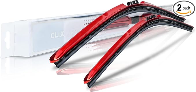 ClixWipers 20" + 20" (Set of 2) Red Chrome All Weather Premium Automotive Replacement Windshield Wiper Blades, Passenger and Driver Side Winter Wiper Blades for Various Car Models