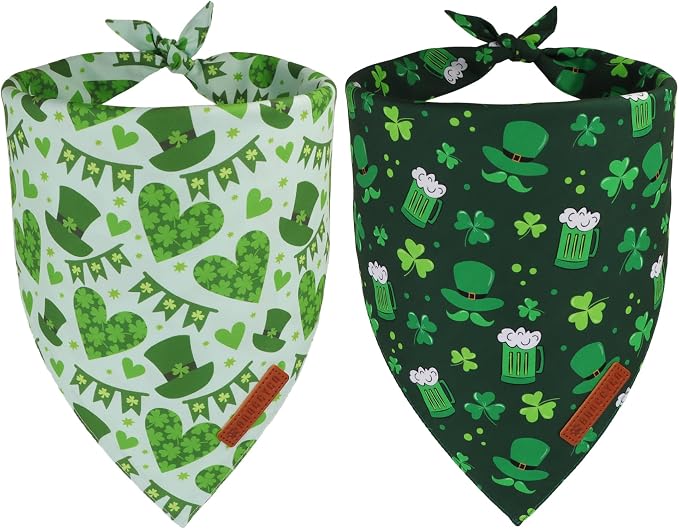 ADOGGYGO St Patricks Day Dog Bandana, Green Shamrock Pet Scarf, Premium Fabric, St Patrick Bandanas for Extra Large Dogs (X-Large)