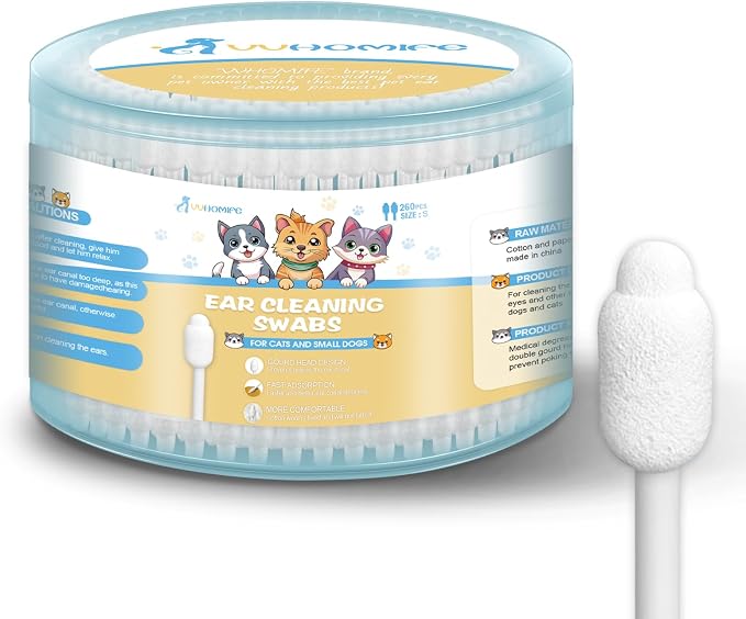 Small-Head Dog Ear Swabs, Gourd Cotton Tips, 260 pcs | Soft cotton-paper sticks in sealed packs for folds, paws, post-play cleanup, bathroom or travel.