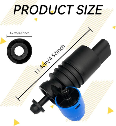 Windshield Washer Pump with Grommet, Front Wiper Pump Motor Replacement 1J6955651 1K6955651 1T0955651A, Washer Reservoir Spray System for BMW Ford Jeep Dodge Chrysler Chevy VW Audi
