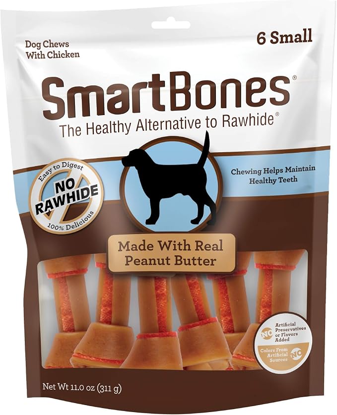 Small Bones Chicken & Peanut Butter No-Rawhide Dog Chews, 11 oz., Count of 6