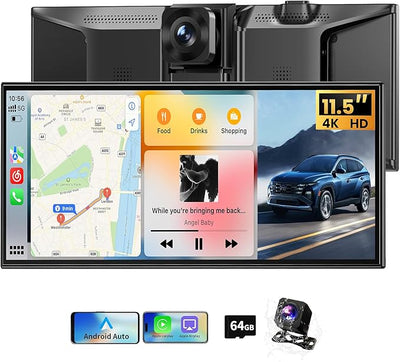 11.5" Extra Large Wireless Apple CarPlay Screen for Car, 4K Portable Car Play Screen & Android Auto HD Touch Screen, Dash Cam Front and Rear, App Control, Mirror Link, Voice Control, GPS, Bluetooth