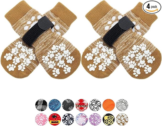 Anti Slip Dog Socks to Prevent Licking Paws, Dog Shoes for Hot Pavement, Dog Booties for Small Medium Large Senior Dogs, Traction Control Boots & Paw Protectors for Hardwood Floors