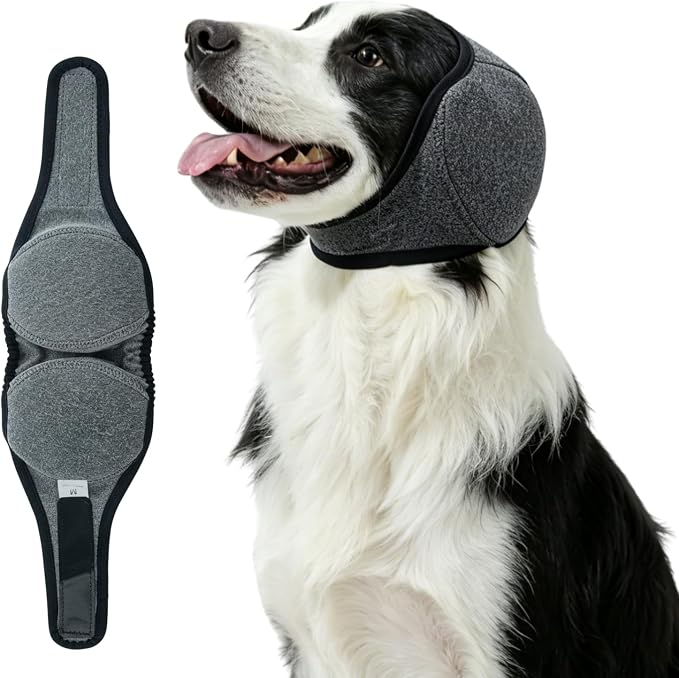 Dog Ear Covers for Bath,Shower,Elastic Dog Ear Muffs Noise Reduction Anxiety Relief,No Flap Ear Wrap Calming Hood for Grooming,Blow Dry,Thunder,Waterproof Ear Protection for Dogs(Grey,S)