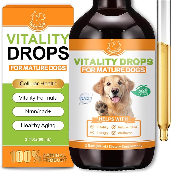Mature Dog Vitality Drops with NMN,NAD+ & CoQ10-Longevity Supplement,Healthy Aging,Cellular Energy & Antioxidant Support -60ml（2 FL OZ）