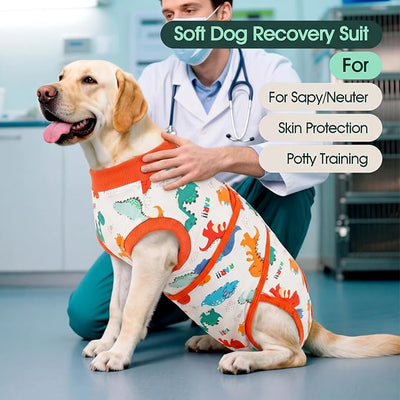 Kuoser Dog Surgery Recovery Suit, Soft Breathable Dog Recovery Suit for Female Spay Male Nueuter, Anti Licking Puppy Onesie Pet Surgical Suit for Dogs Abdominal Wounds Skin Disease, Dinosaur XS