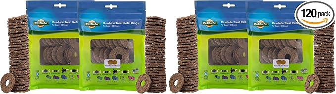 Busy Buddy Treat Ring Variety Pack - Engaging Treat-Holding Toy Refill - Easy-Open Resealable Bags - Medium - Peanut Butter & Original Rawhide Flavors (Pack of 120)