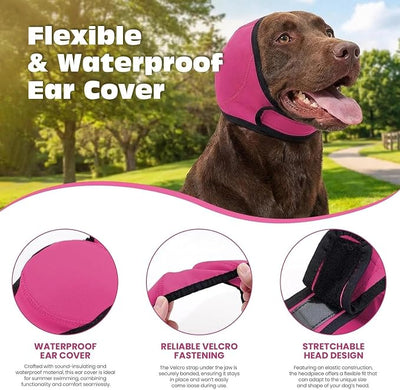 2PCS No Flap Ear Wraps for Dogs, Dog Ear Muffs Noise Protection, Adjustable Calming Dog Ear Protection, Soft Breathable for Grooming, Thunder, Fireworks & Travel (Rose, L)