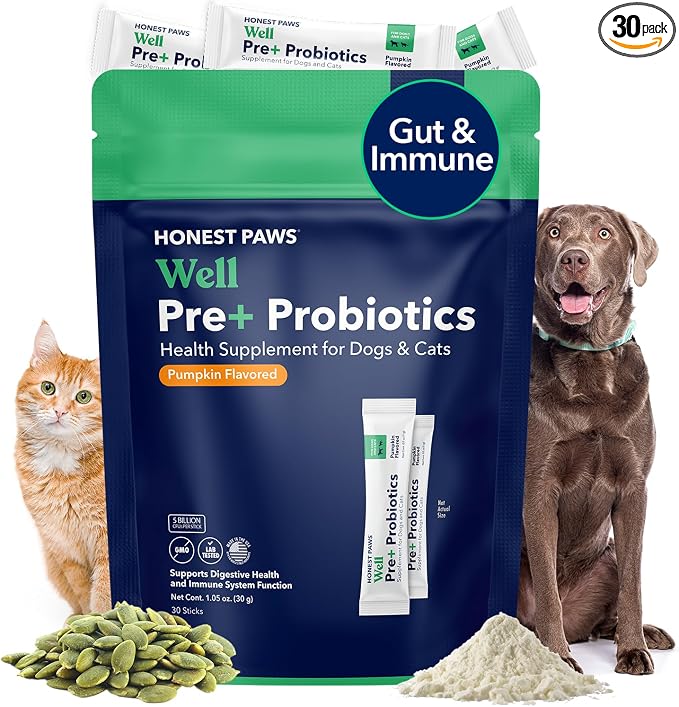 Probiotics for Dogs - Dog Digestion Gut Health Probiotic Powder with Prebiotic Made in The USA, Digestive and Immune Support - Digestive Enzymes with Pumpkin Flavor (30 Sticks)