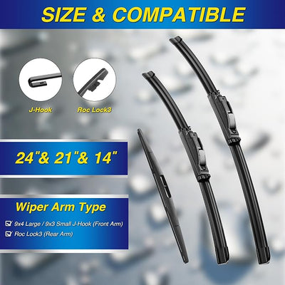 5 PLUS Silicone Windshield Wipers Replacement for 2008-2003 Honda Pilot Wiper Blades(3 PCS),Water Repellent Automotive Replacement Windshield Wiper Blades for My Car -24"/21"/14"