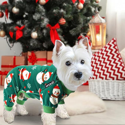 XPUDAC 4 Pieces Dog Christmas Pajamas Santa Pet Doggie Clothes Cute Dog Pajamas Red Green Pjs, 3XL