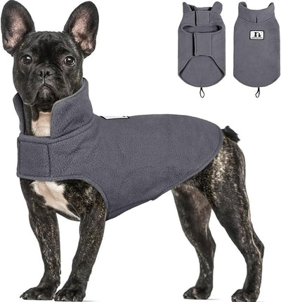 DENTRUN Reversible Dog Coat - Windproof Polar Fleece Vest with Reflective Neck Strips, Hook & Loop Closures, Easy-On Cold Weather Jacket for Small Dogs (XS, Small Dogs Sweater)