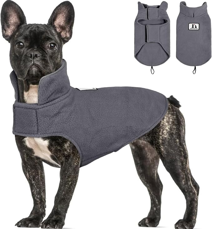 DENTRUN Reversible Dog Coat - Windproof Polar Fleece Vest with Reflective Neck Strips, Hook & Loop Closures, Sleeveless Cold Weather Jacket for Small Dogs (XS, Tiny Dogs Gear)