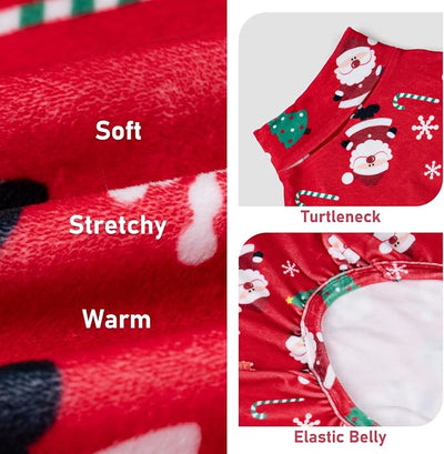 KYEESE Christmas Dog Pajamas Santa Claus Turtleneck Dog Pjs for Medium Dogs Holiday Pet Onesie Soft Velvet 4 Legs Cozy Pet Sleepwear Warm Doggie Christmas Outfit, XX-Large