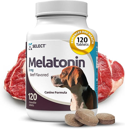 K9 Select Melatonin for Dogs - Composure Dog Calming Chews - Dog Melatonin for Sleep - Reduce Stress Helps Composure Calming Treats for Small Dogs - 3 mg, 120 Beef Flavored Chewable Tablets