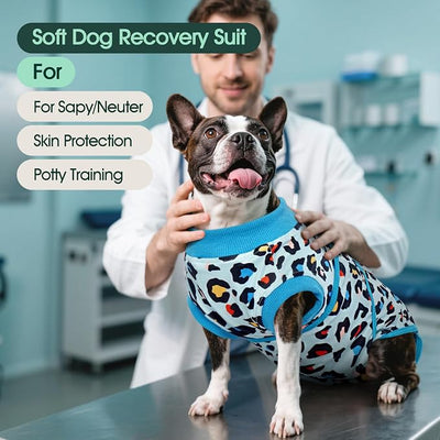 Kuoser Dog Recovery Suit for Dogs After Surgery,Professional Surgical Onesie for Female Male Dogs Spay Neuter,Soft Dog Surgery Suit Bodysuit for Abdominal Wounds Skin Disease,Blue Leopard 2XL