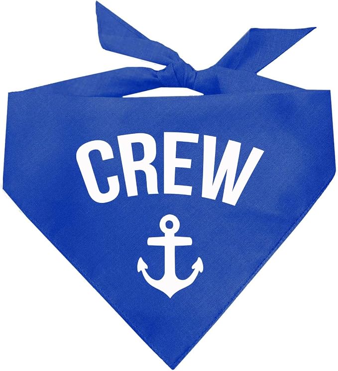 Crew with Anchor Dog Bandana | 100% Cotton | Made in USA | Boat & Fishing | Captain | Beach & Lake | Summer | Outdoors | Father's Day |Royal, One Size (265)